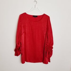 Eloquii Red Ruching Tie Sleeve Blouse